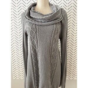 Jeanne Pierre Textured Gray Long Cable Knit Cozy Sweater Size M Fisherman